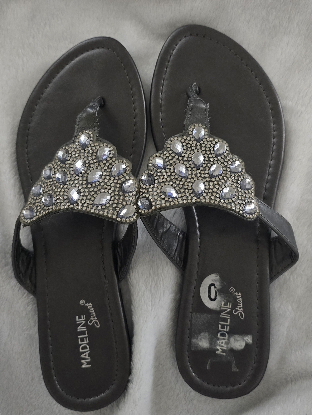 Madeline Stuart Black Jeweled Thong Sandals